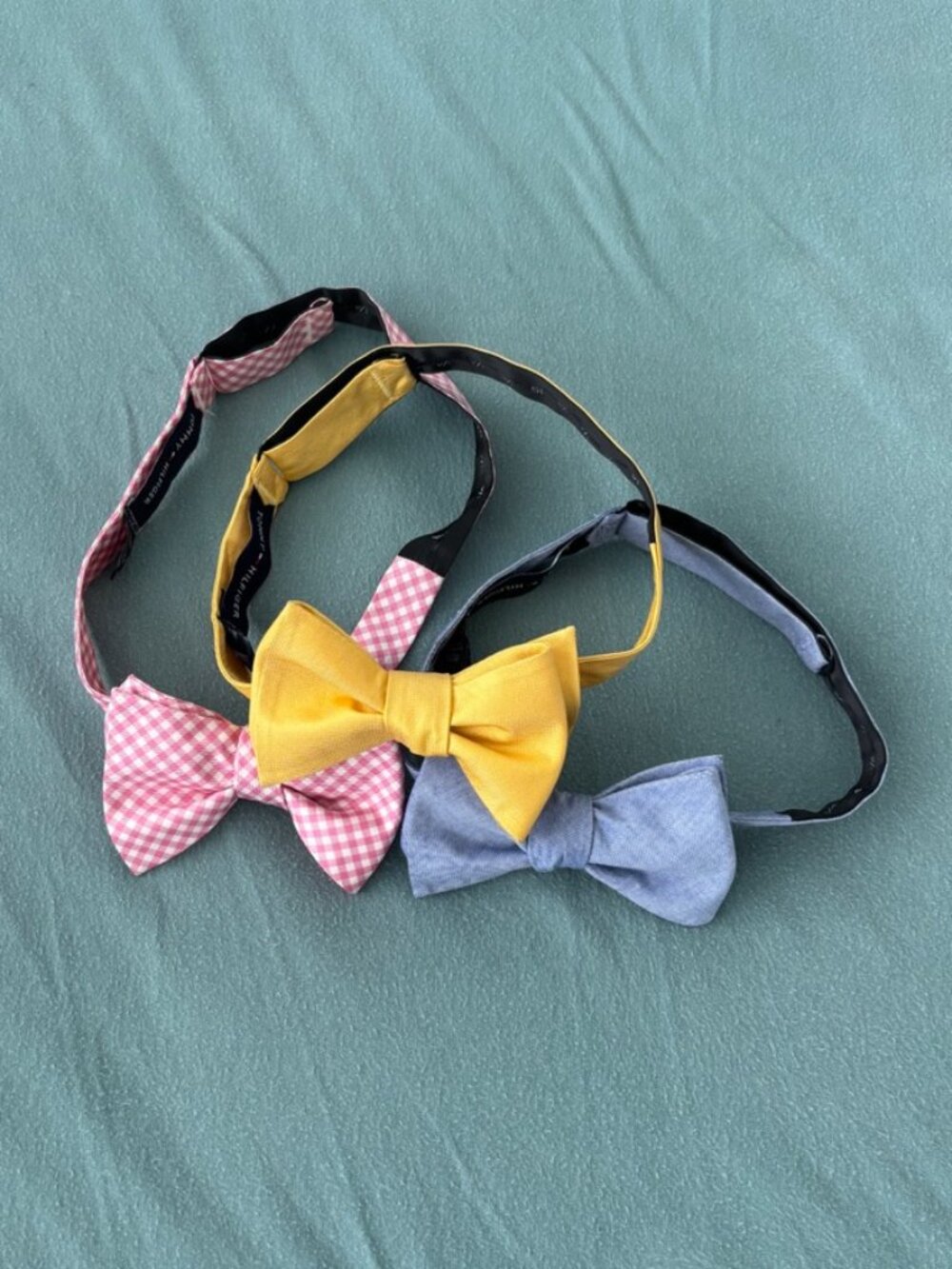 Lot 3 Tommy Hilfiger Silk Bow Ties Yellow Blue Pink Gingham Adjustable Necktie